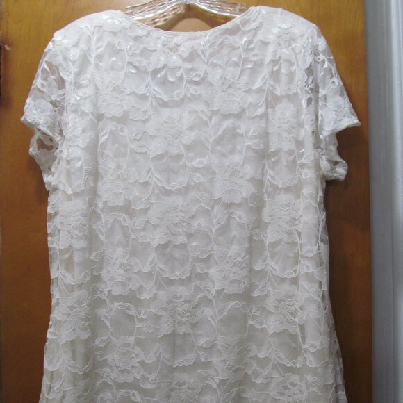 NWT Isaac Mizrahi Floral Lace Top Short Sleeve Lined Ivory "Ivy" Size XXL - Picture 6 of 16